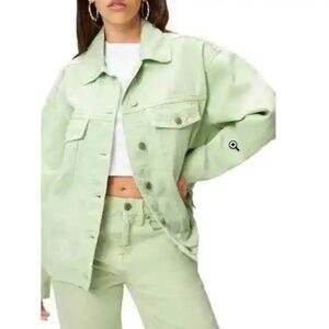 Good American Good '90s Denim Jacket Oversized Trucker Lime Light Green Size XS